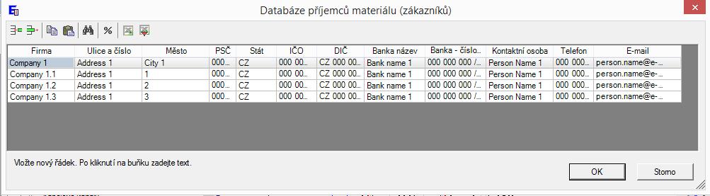 26. Databáze příjemců materiálu (zákazníků) Databáze příjemců materiálu umožňuje vytvořit seznam zákazníků a k nim asociovaných tabulek slev a přirážek.