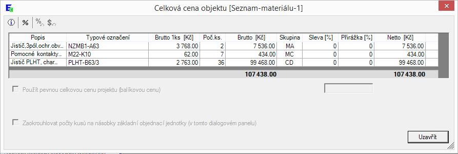 Poznámka: následující obrázek je pouze ilustrační; skutečná cena výrobků může být odlišná.