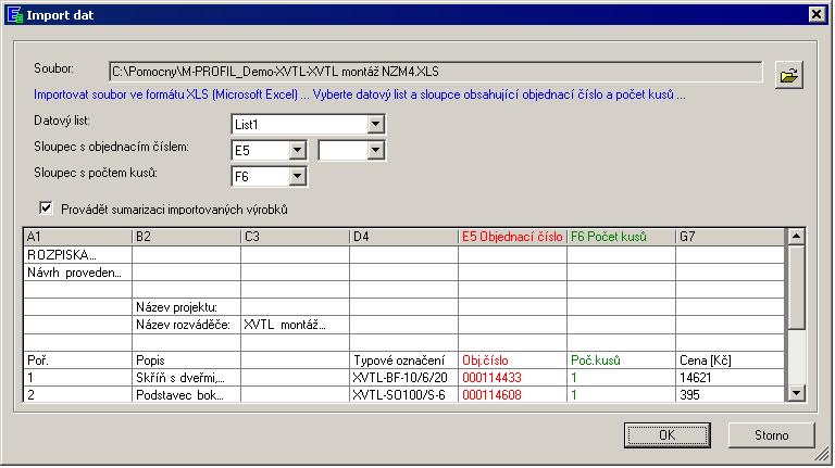 Importovat lze datové soubory ve formátu XLS (Microsoft Excel), nebo CSV (text oddělený středníkem). Příklad: import rozpisky z programu M-Profil.