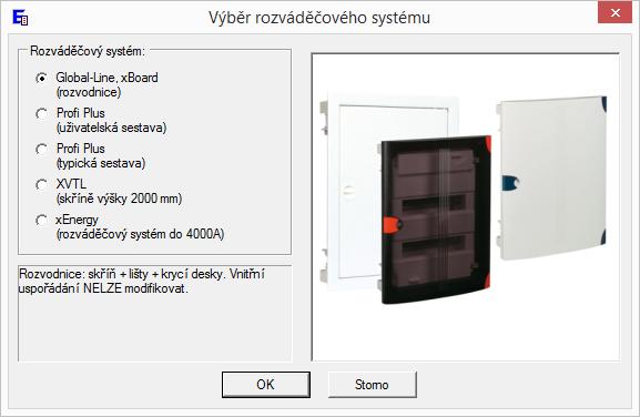 Výběr rozváděčového systému pro aktuálně editovaný rozváděč.