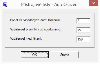 13.1 Vkládání přístrojových lišt, postup A) - automatické osazení Tato volba řeší nejčastější případy osazení rozváděče lištami. 1.