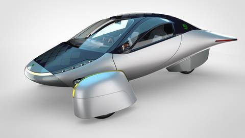 PODVOZKY RŮZNÝCH TŘÍKOLOVÝCH VOZIDEL 2.2.4 APTERA Aptera je moderní elektrické tříkolové vozidlo, které je zkonstruované tak, aby bylo co nejvíce šetrné k přírodě.