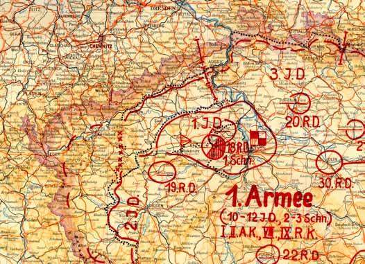 Nástupní sestava čs. vyšších jednotek v době zářijové mobilizace na podstatné části teritoria 1. armády očima Gen. štábu pozemního vojska německé branné moci.
