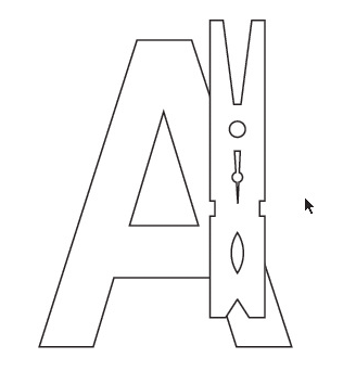 VÝROBNÍ FÁZE Práce s nástroji pro změny tvarů: nástroj Otáčení a nástroj Změna velikosti V tomto cvičení sloučíte podle podobnosti tvarů části písmene A s kolíčkem na prádlo.