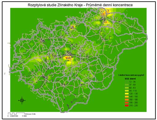 Bucek Obrázek 13: Modelové hodnocení kvality ovzduší, Zlínský kraj, 2001,