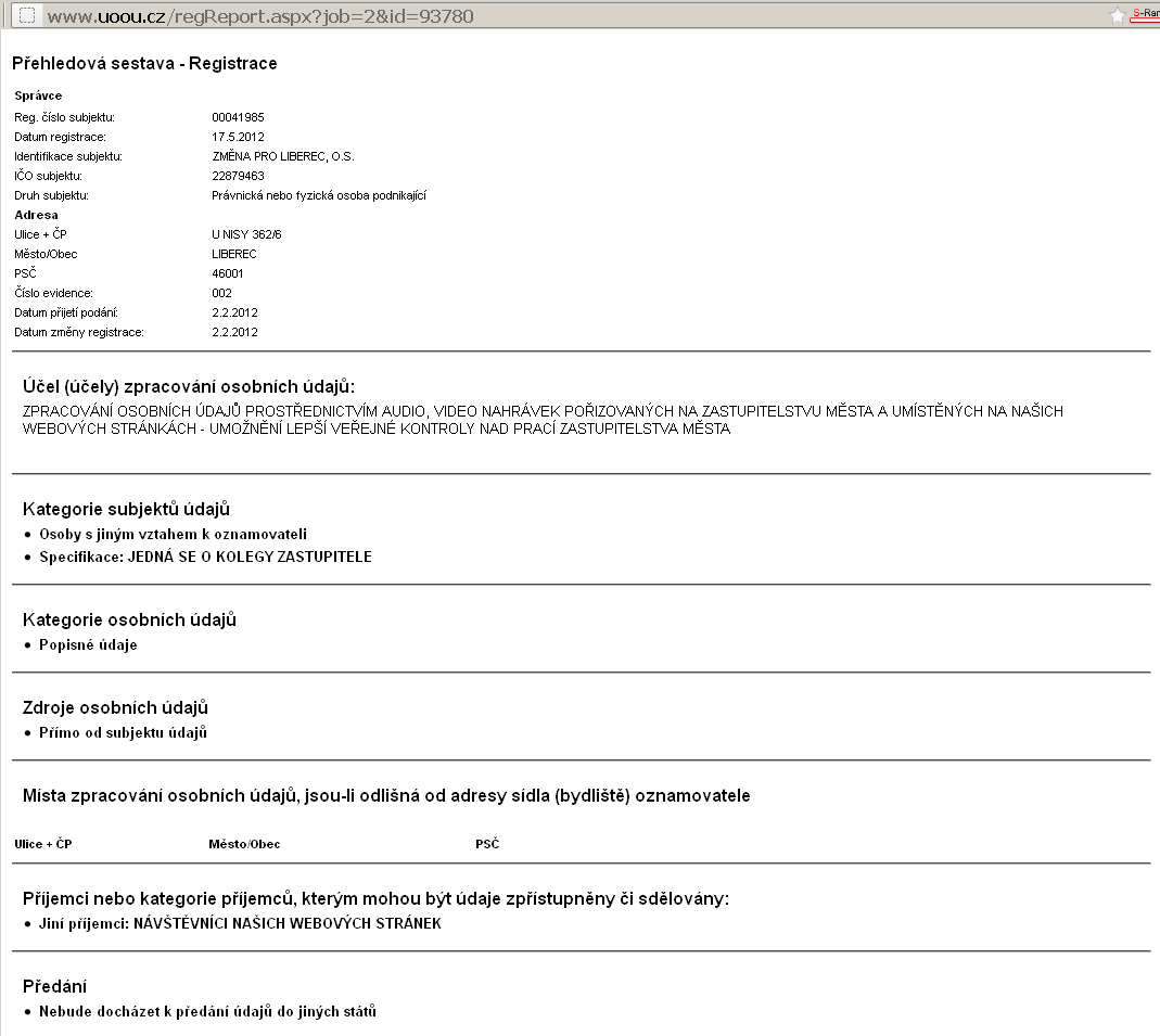 Registrace zpracování pak na webu ÚOOÚ vypadá takto: Po otevření