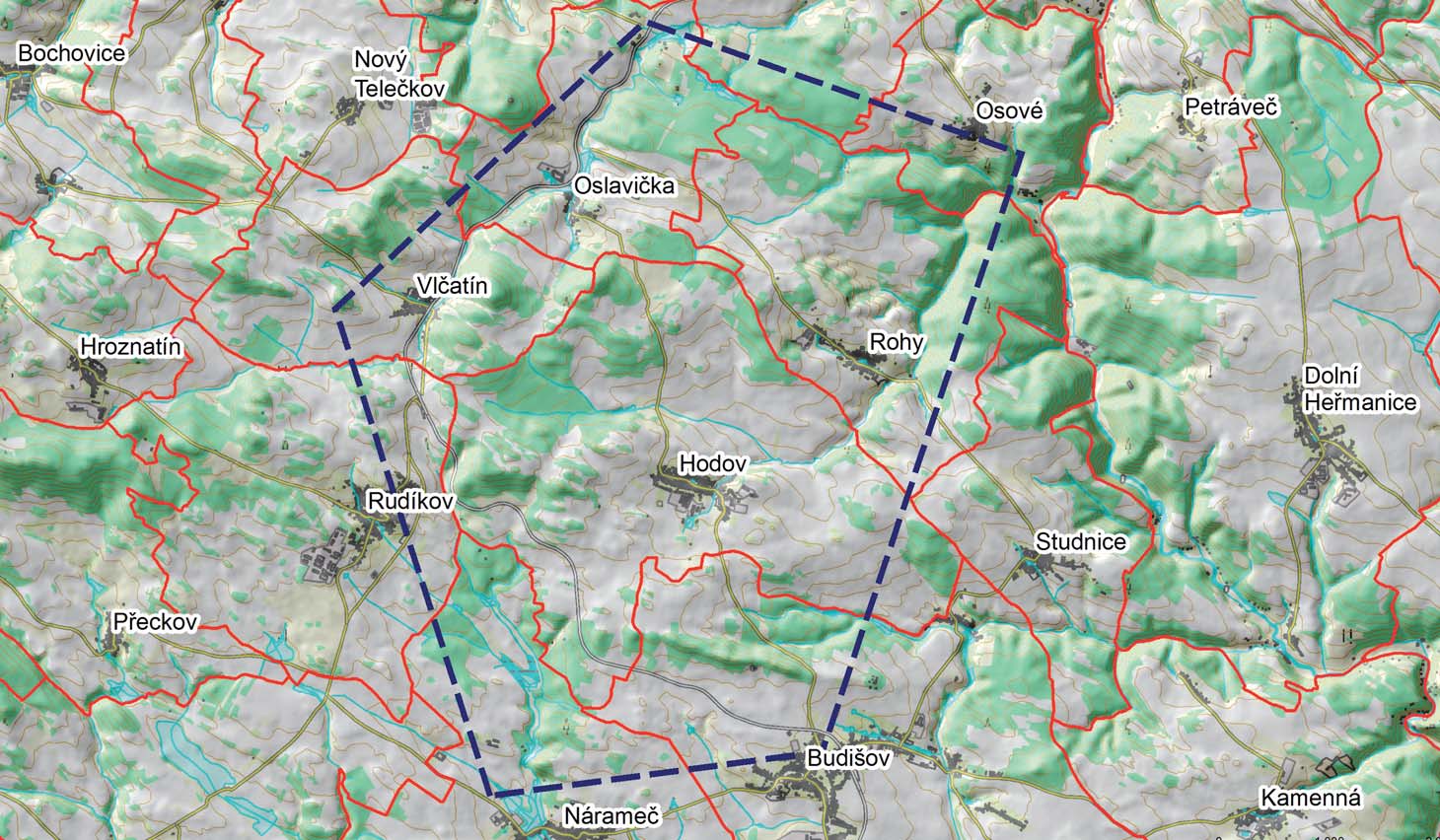 kabely, geochemický průzkum: mělké vrty do hloubky 1,5 až 3 metry (o průměru 120 mm), hydrogeologický průzkum: měření pramenů, studní, hydrogeologických vrtů, průtoku vody v potocích a případně