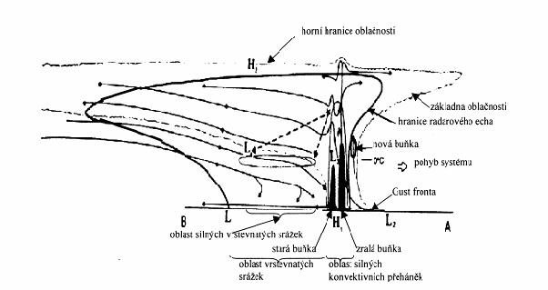 na synoptických mapách označeny černou tučnou nepřerušovanou čárou, nacházíme obvykle několik stovek kilometrů před a nebo za studenou frontou; někdy před i za současně (např.