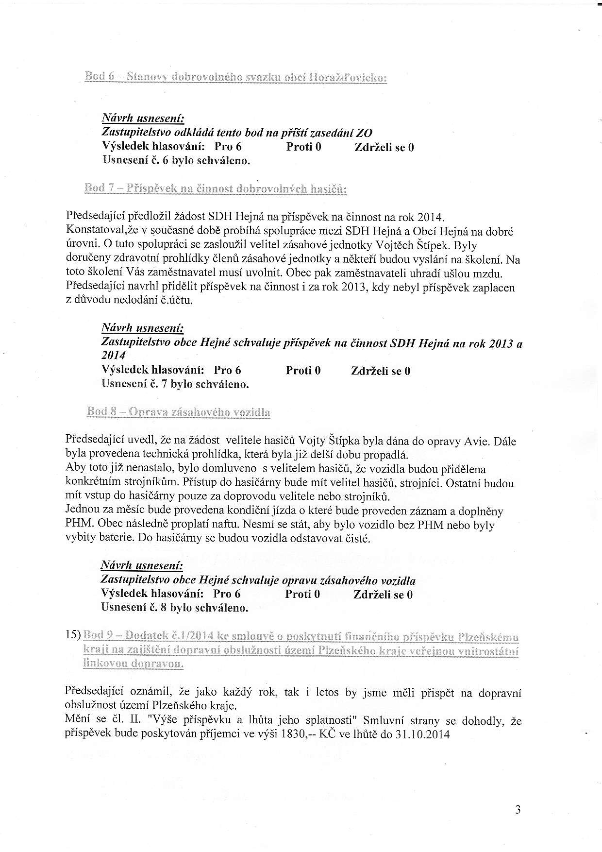 B{}.i 6 Stanor! {lobrol.}l!ra;io sl,nrk$ obni llorr;d'oy;nk{}: Ntir'rh uskeseni: Zastupitelstt'o odkltidti tento bod na pifrti zase.l.ini ZO Vfsledek hlasov:ini: Pro 6 Proti 0 Zdrieli se 0 Usncseni i.