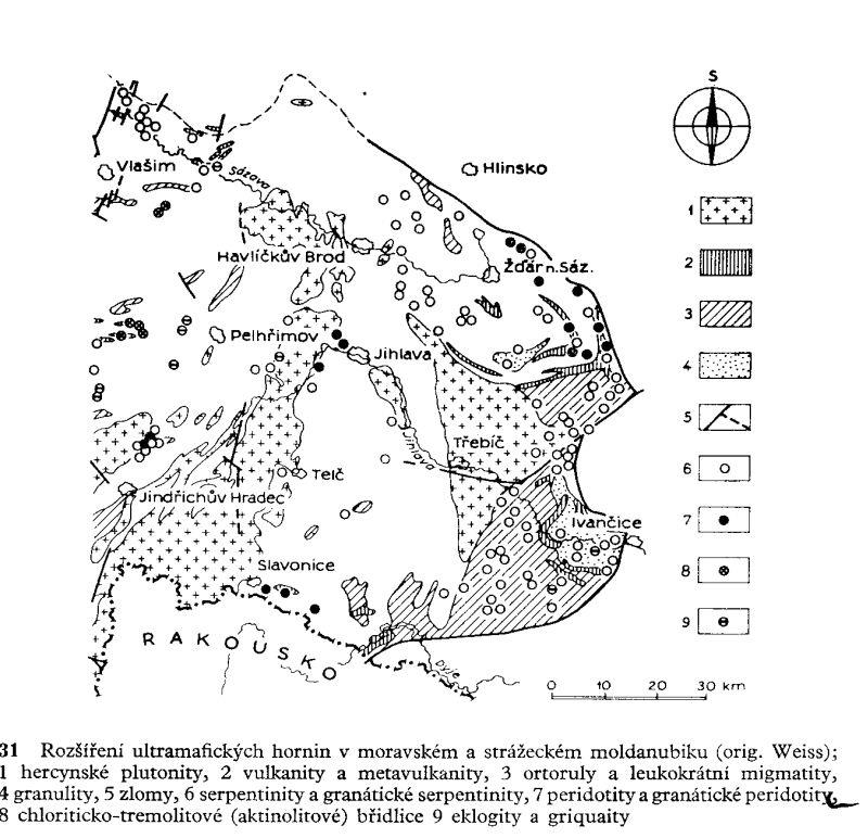 Rozšíření ultramafických hornin ve