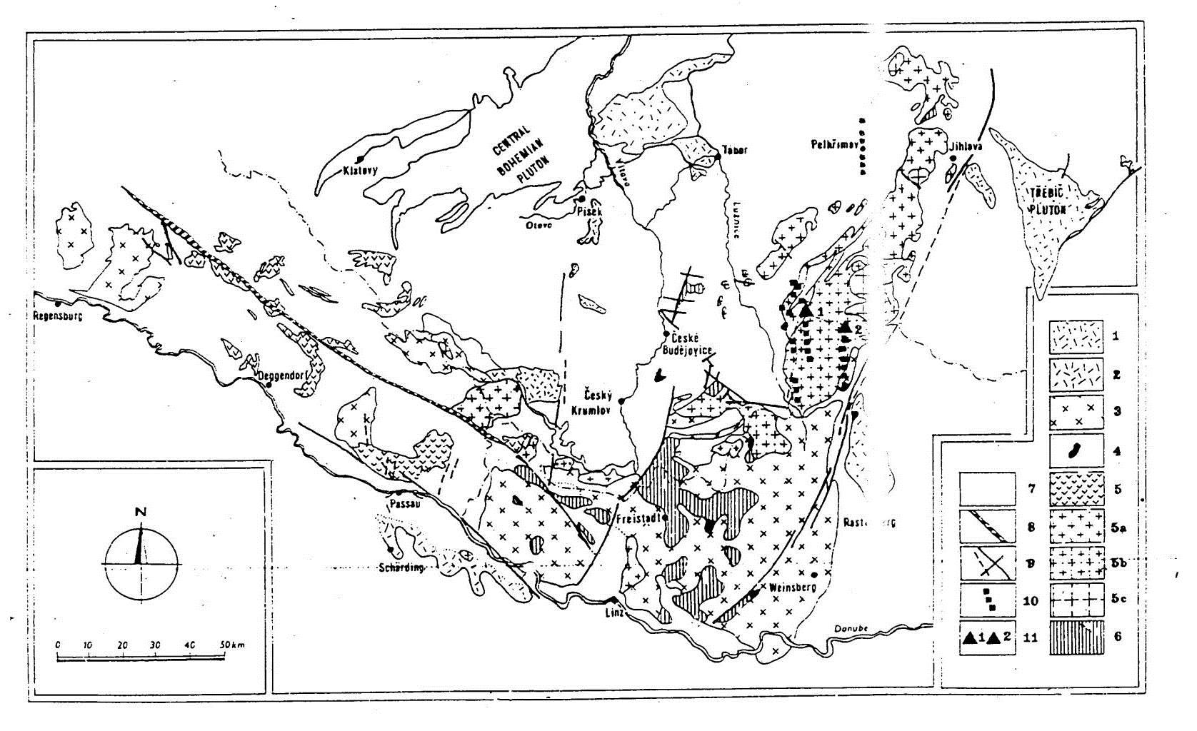 Variské plutonity záp. Části moldanubika (centrální mold. pluton a jeho apofýzy, plutonity Bavarika 1- durbachity 2. Schärding, Peuerbach granity 3. Weinsberg 4. křem.