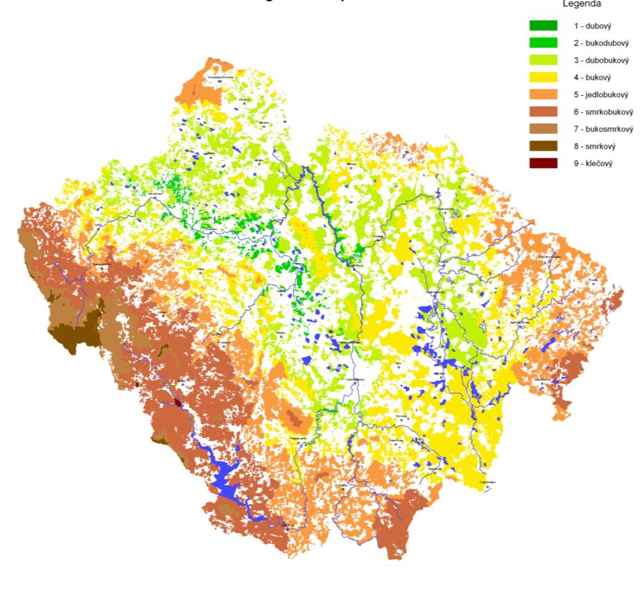 Tab. č. 5 Lesní vegetační stupně LVS % 2 buko-dubový 1,4 3 dubo-bukový 19,7 4 bukový 24,1 5 jedlobukový 21,1 6 smrko-bukový 24,2 7 buko-smrkový 7,2 8 smrkový 2,2 9 klečový 0,1 Tab. č.6 Ekologické řady Ekologické řady % bory 4,1 extrémní 0,9 javorová 2,1 kyselá 42,8 ţivná 20,3 luţní 0,9 oglejená 23,4 podmáčená 3,5 rašelinná 2 Obr.