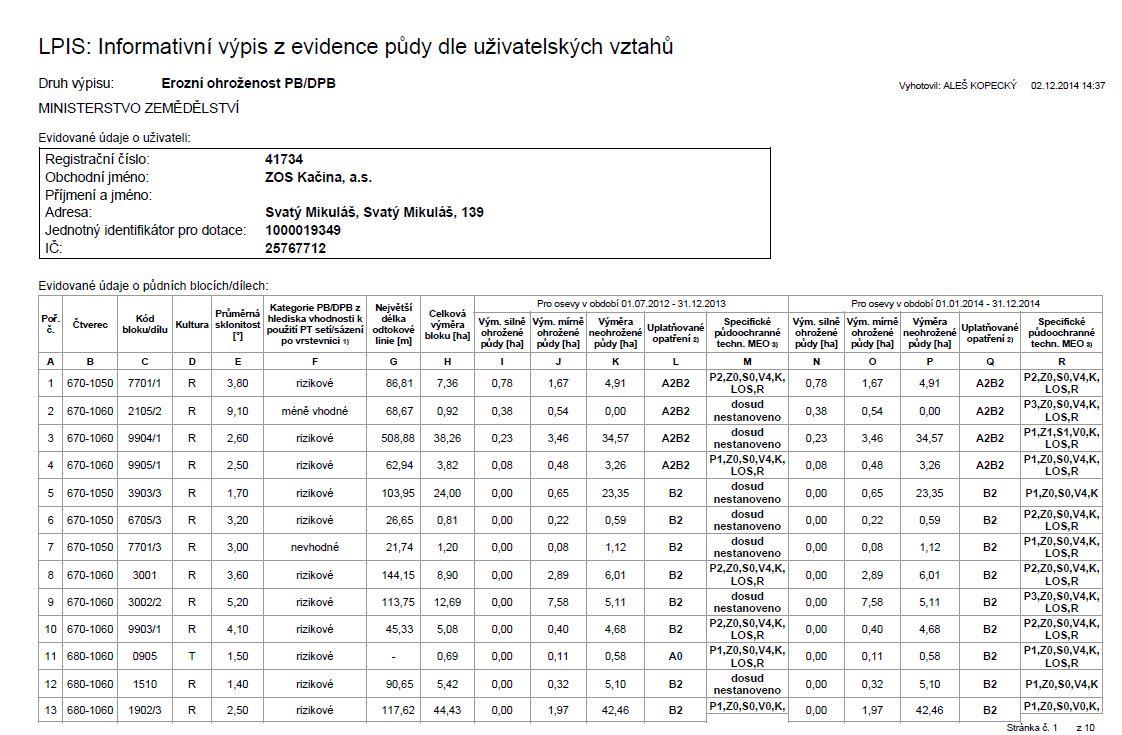 Sloupce L a Q značí opatření v rámci erozní ohroženosti jednotlivých pozemků U vyhledaného DPB stiskněte ikonku lupy pro vyhledávání pozemku na mapě.