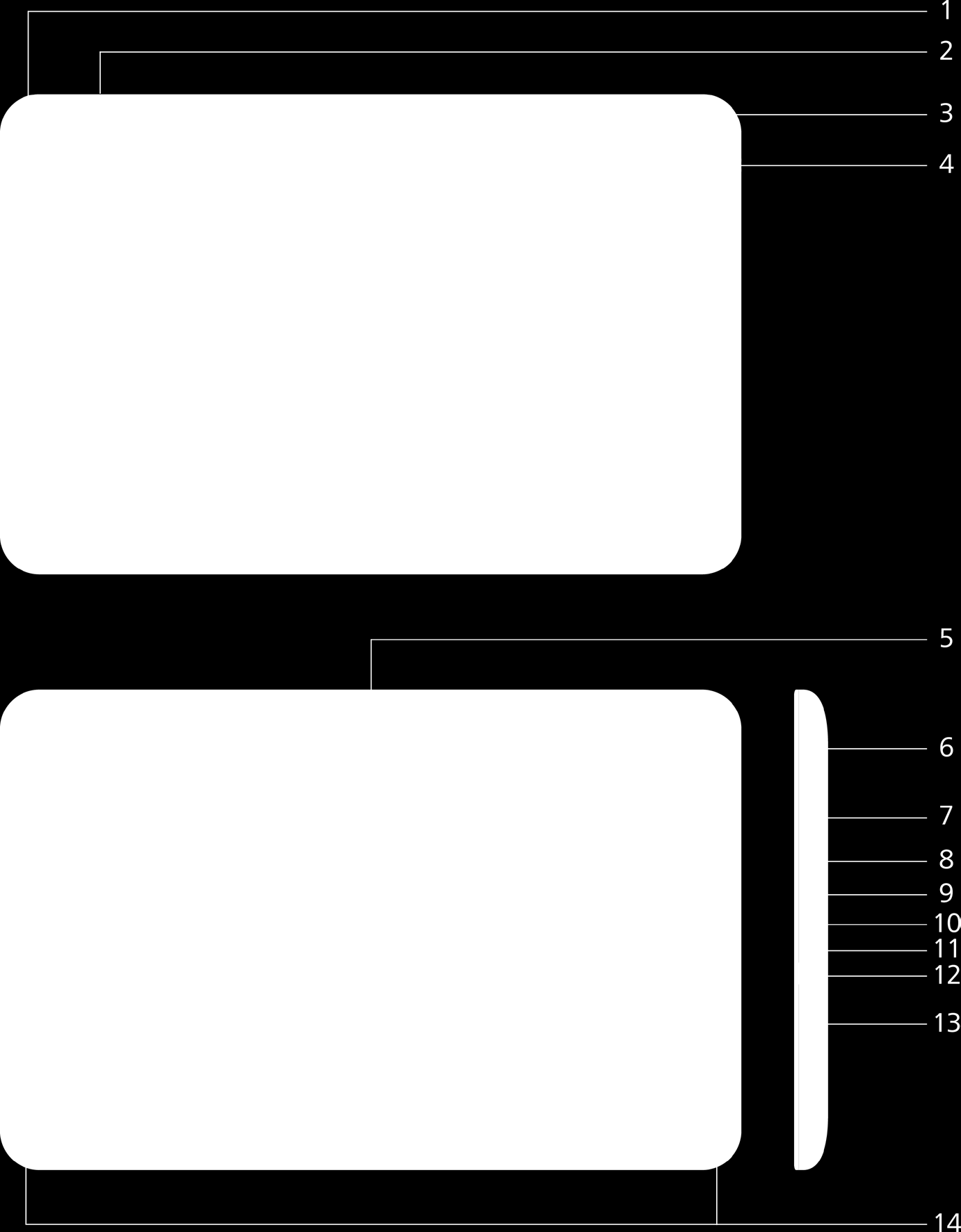 Hlasitost + 8. Hlasitost - 9. Mikrofon 10. Micro-USB 11.