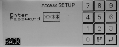 4 Ovládací systémy 4.3 Ovládací systém zařízení WAVEPOD 5 Otevře se obrazovka Access SETUP. Klepněte na políčko Enter Password a zadejte heslo (výchozí heslo je 2050) a pak stiskněte tlačítko.