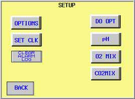 4 Otevře se obrazovka SETUP. Možnosti na obrazovce SETUP závisí na specifické konfiguraci systému. Podrobný popis nastavení parametrů viz WAVEPOD Operator Manual.