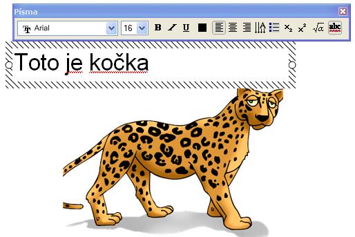 Psaný text se zobrazí v textovém rámečku spolu s panelem nástrojů pro formátování textu (tam můžeme měnit téměř vše).