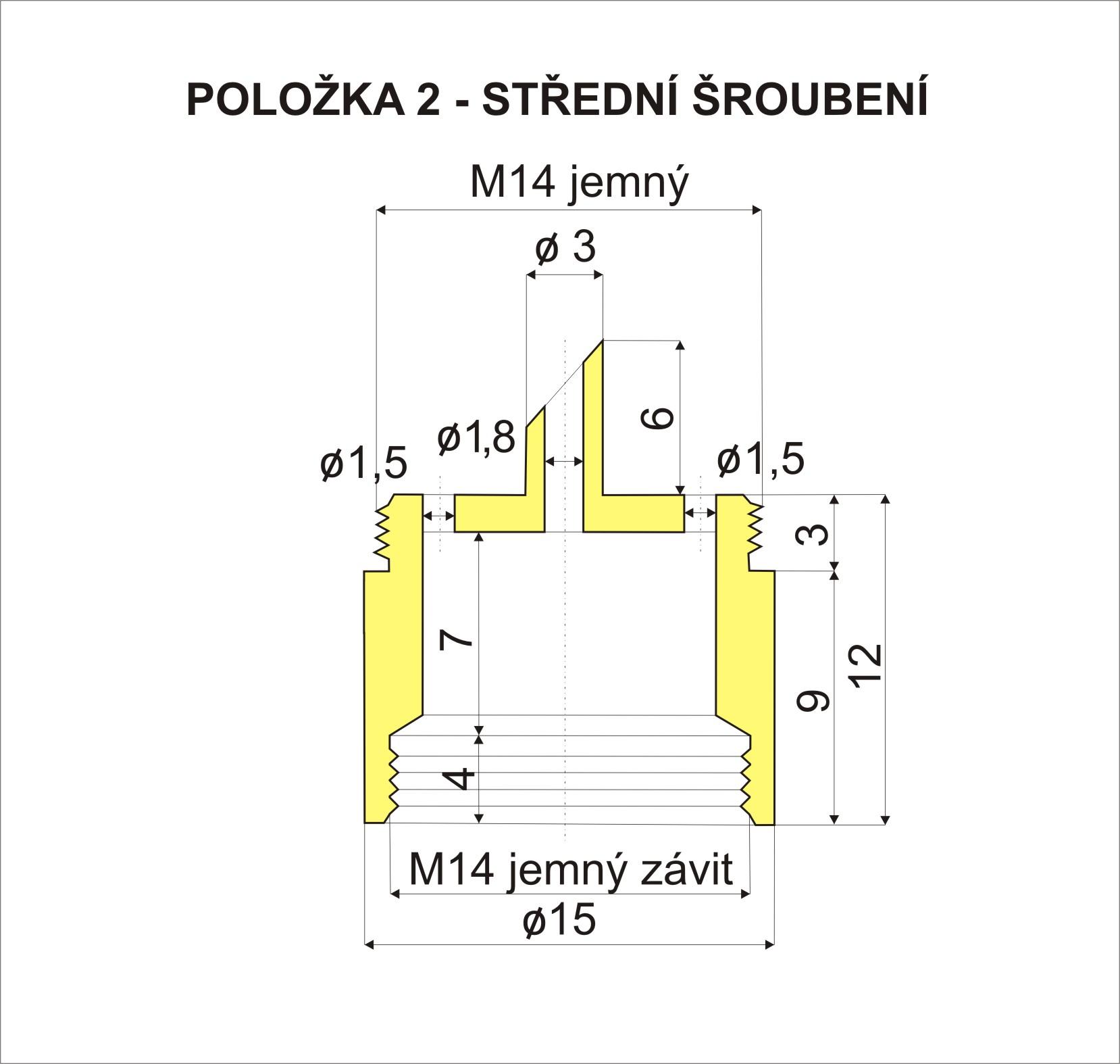 Střední šroubení s trnem pro osazení knotu pol. 2. Po vysoustružení tvaru a vytočení závitů seřízněte nebo opilujte horní část trnu do zahrocení.