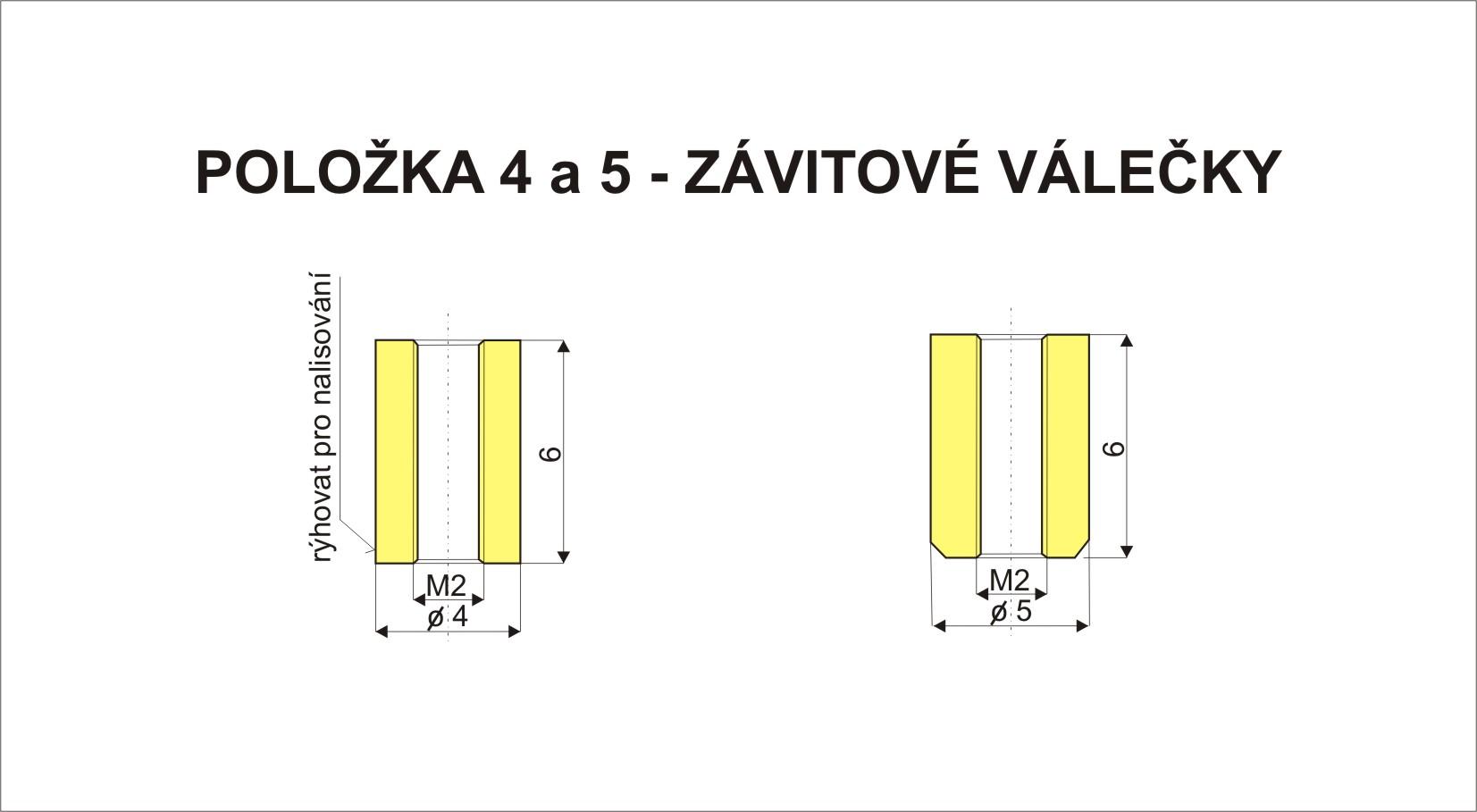 Kompletace základny. Do základny pol. 1 zalisujeme do otvoru o průměru 4 mm minusový závitový váleček. Horní okraj pro našroubování šroubku M2 by měl být 1 mm nad plochou základny.