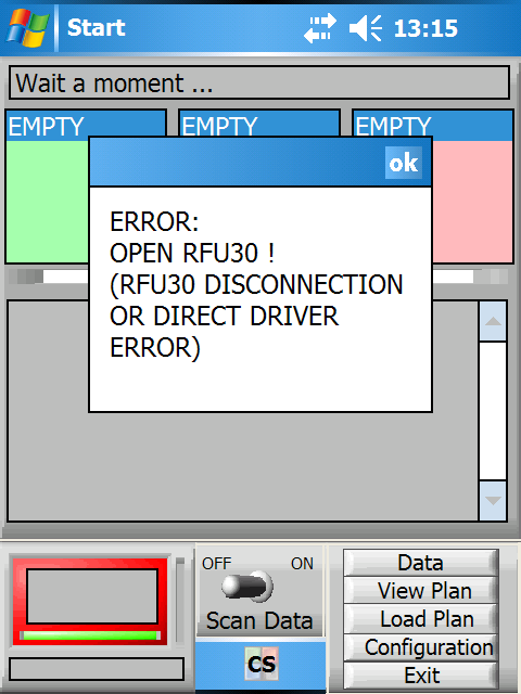 Návod k použití přijímací jednotka RFU30 Ilustrace 3: Chybové hlášení.
