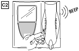 !! INTERKOMOVÁ FUNKCE V JEDNOM BYTĚ 1. Běţte k telefonu který chcete nastavit jako volající (telefon C1). 2. Drţte stisknuté tlačítko otvírání dveří a zvedněte sluchátko.