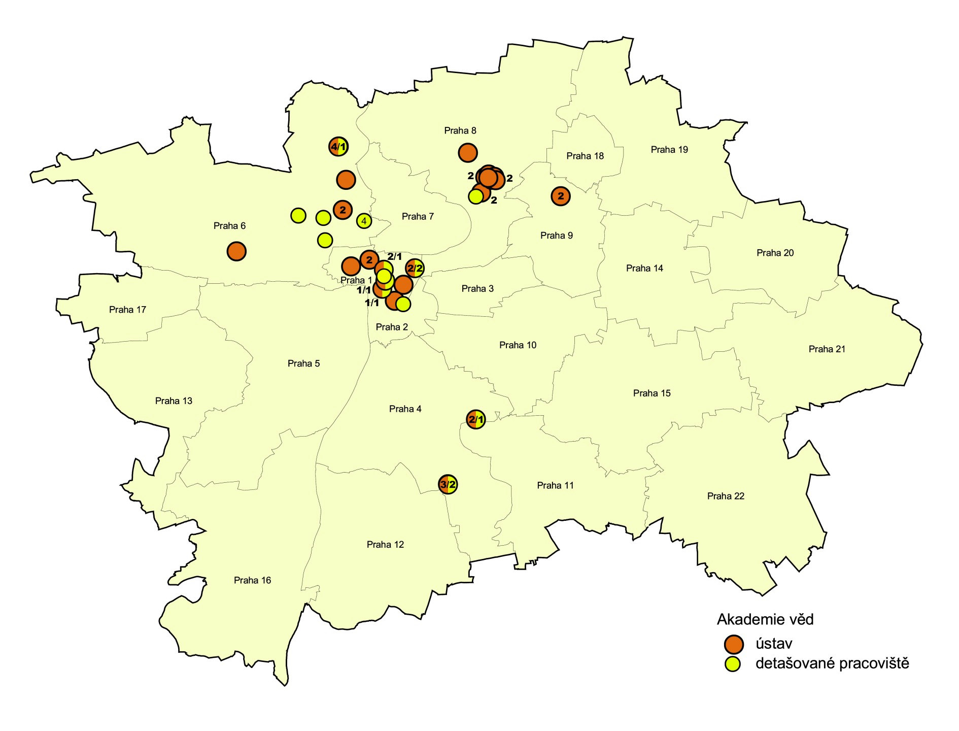 Shrnutí Podle dostupných údajů sídlí v Praze tři čtvrtiny všech pracovišť (tj.