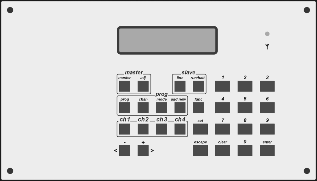 3. OVLÁDÁNÍ 3. 1. Popis èelního panelu pøíjem DCF LCD displej nastavení podružných linek ovládání hlavních hodin programování kanálù ruèní spínání kanálù rolovací tlaèítka numerická klávesnice 3. 2.