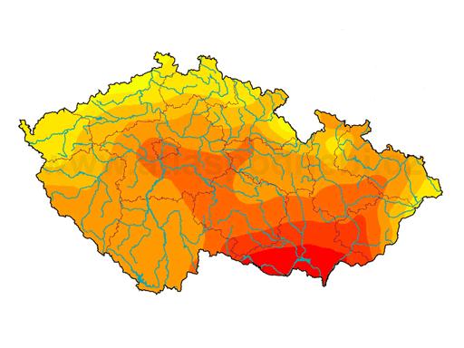 Sluneční energie Průměrné množství slunečního záření v ČR.