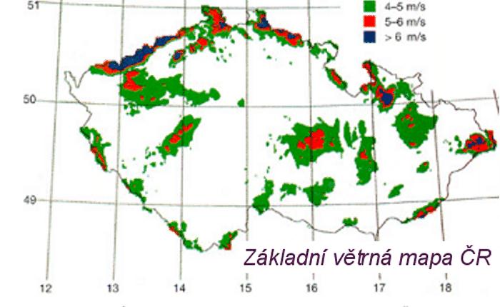 Větrné elektrárny v ČR Horské pohraniční pásma a oblast Českomoravské vrchoviny.