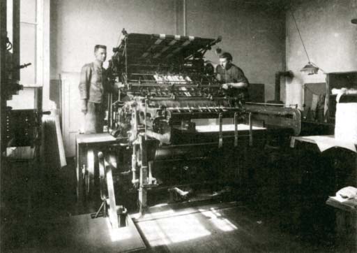 tiskový stroj Vojenského zeměpisného ústavu, s tiskovou formou