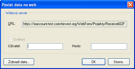 Před odesláním ještě uveďte své uživatelské jméno a heslo pro přístup do aplikace eaccount a klikněte na tlačítko OK: Po