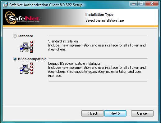 Standard pro typickou instalaci podpory ikey a dalších autentizačních zařízení firmy SafeNet. BSec-compatible v případě nutnosti zachování předchozích implementací tokenů ikey (tj.