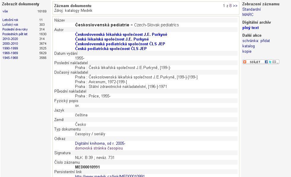 Záznam časopisu Odkazy na záznamy článků z určitého období Digitální archiv odkaz na