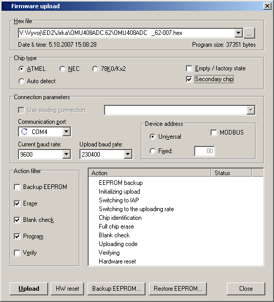 2. Upload sekundárního procesoru Aplikační návod AN OM2007 006 Pro sekundární procesor je určen software OMU408ADC.