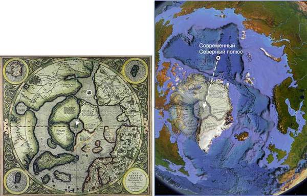 Hyperboreu na Mercatorově mapě na místo, kde se nacházel severní pól před velkou potopou, viz obr. níže. Jak můžete vidět, Hyperborea velmi dobře zapadá do oblasti severní části Grónska a Ameriky.