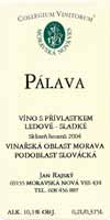 Evidenční číslo vína: 95 Pálava 2004 ledové víno Slovácká Moravská Nová Ves Vinohrady hlinito-písčitá 23. 12. 2004 10 37,0 56 300 185,9 7,7 10,1 28,5 Zlatavá až medová barva.