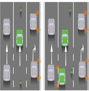 CYKLISTÉ A MOTORISTÉ VE SPOLEČNÉM PROVOZU jízda řadicími pruhy - průběžný pruh je jízdní pruh probíhající v původním směru (bez odbočení) křižovatkou nebo v místě, kde se mění počet jízdních pruhů