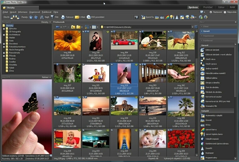 Prostředí programu Prostředí programu Zoner Photo Studio se skládá ze čtyř modulů: Správce, Prohlížeč, Editor a RAW, mezi kterými je možno přepínat pomocí tlačítek v pravé horní části programu.