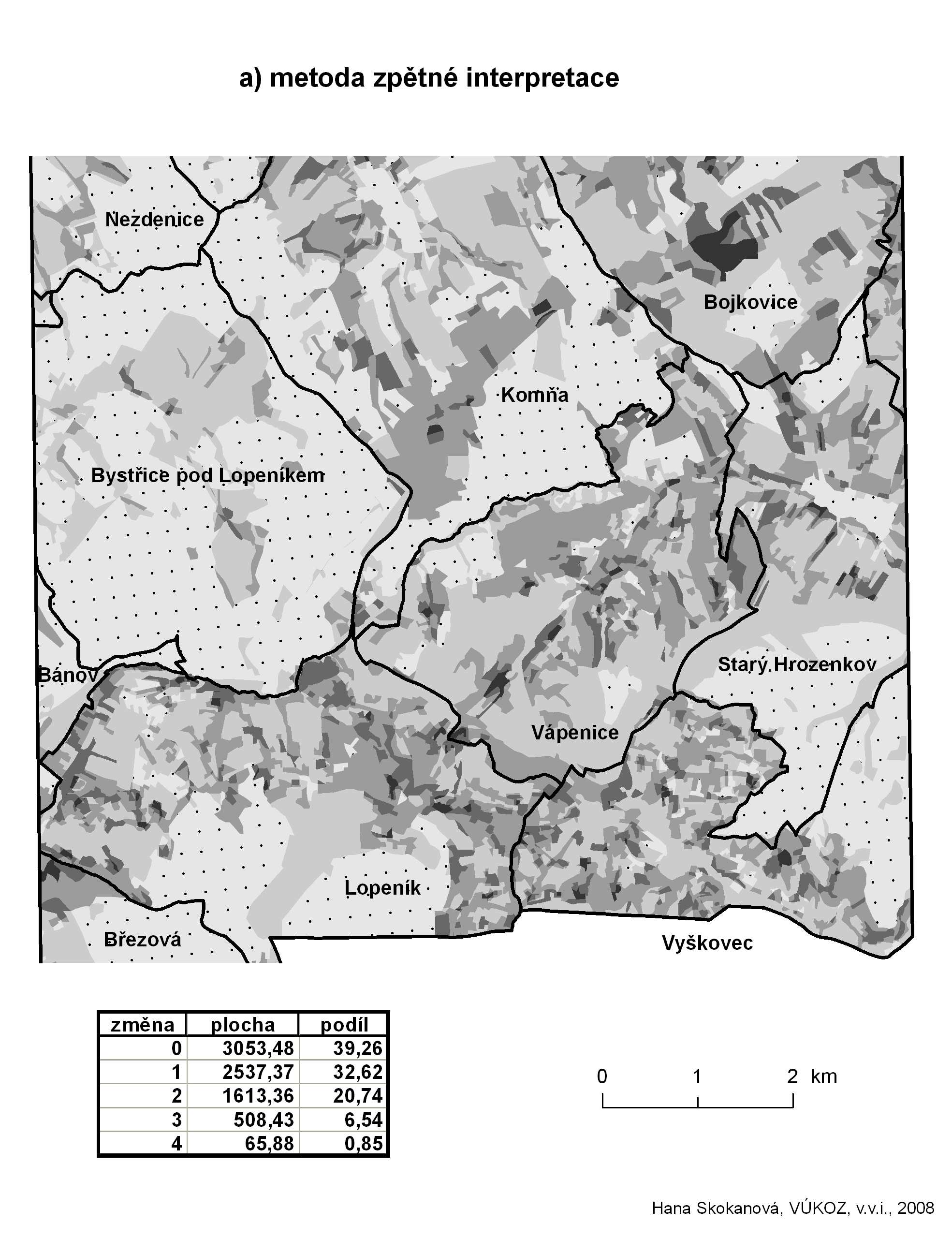 Obrázek 2 Rozdíl mezi počtem změn podle metody zpětné interpretace (a) a metodou postupné interpretace (b) upravenou podle předem stanovených kritérií na listu M-33-120-B-a Závěr Cílem příspěvku bylo