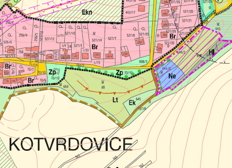 Kotvrdovice leží mimo současně zastavěné území obce a jsou zařazeny do stabilizovaných ploch zóny přirozených lučních porostů LT plochy luk s prioritní funkcí ochrany přírodních a krajinných hodnot