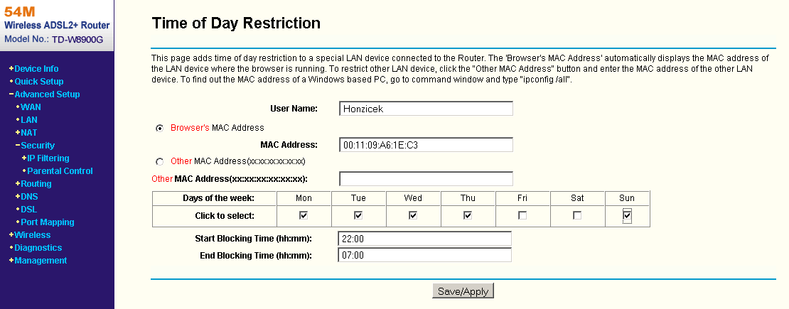 V zálońce Routing je mońné změnit IP adresu výchozí brány. V továrním nastavení je IP adresa nastavena na automatické získávání a tuto volbu ve většině případů není nutné měnit.