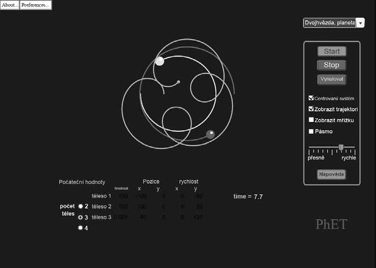 Image aplikace My Solar System (česky Můj solární systém ) simuluje pohyb planet ve vesmíru. Aplikace se ovládá z ovládacího panelu v pravé části obrazovky.