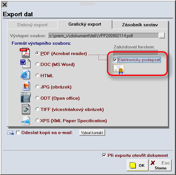 Elektronický podpis Možnost přímo elektronicky podepisovat veškeré exporty do PDF ze systému PREMIER.