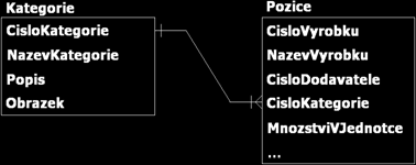 44 Vztahy a relace Podtřídy dy entit Máme relace Kategorie a Pozice. Každý výrobek je přiřazen p do jisté kategorie výrobků.