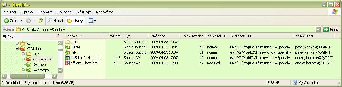 Často kladené dotazy Mohu si lokálně zobrazit SVN detaily souborů? Ano, v Průzkumníku Windows lze u složek spravovaných přes SVN zobrazit SVN detaily souborů (viz Obrázek 5).
