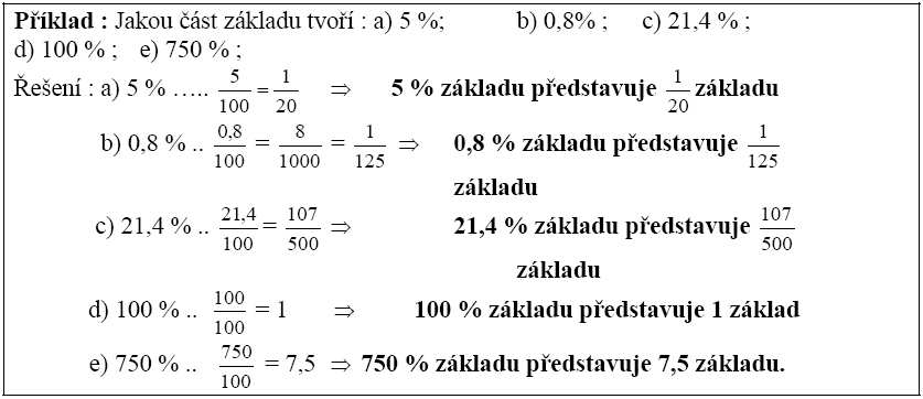 c) 1 1 4 = 5 4 = 125 100 11 4 základu je 125 % d) 3 = 300 100 = 3 základy pedstavují 300 % Píklad 1 : Jaká