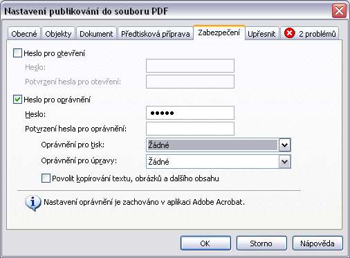 Nastavení PDF Vložení fontù vložit