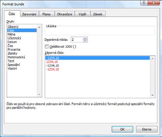 Změna číselného formátu Vzhled čísla určujete částečně již při zápisu hodnoty do buňky, například zapsáním symbolů měny, procent nebo desetinných čárek.