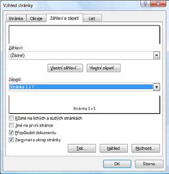 Tím se zobrazí dialogové okno Vzhled stránky, kde si postupně na jednotlivých kartách změníte nastavení pro stránku (okraje, velikost, způsob podávání papíru v tiskárně,