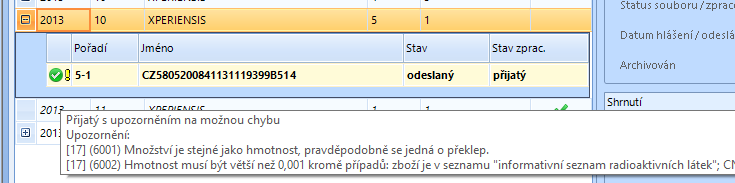 V detaile hlášení se upozornění